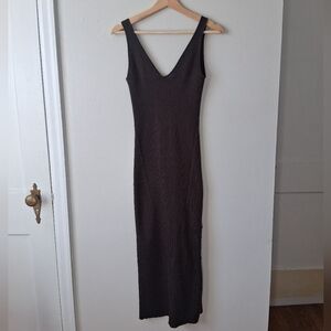 H&M Brown Maxi Bodycon Dress With Button Leg Slit
